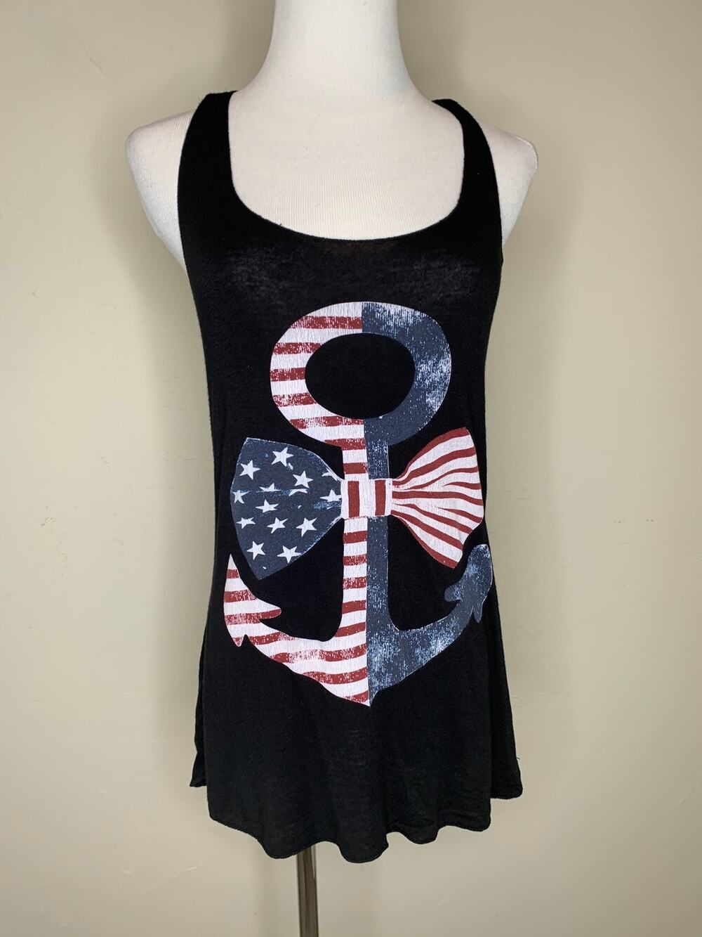USA Flag Anchor Black Tank Top Sz Medium